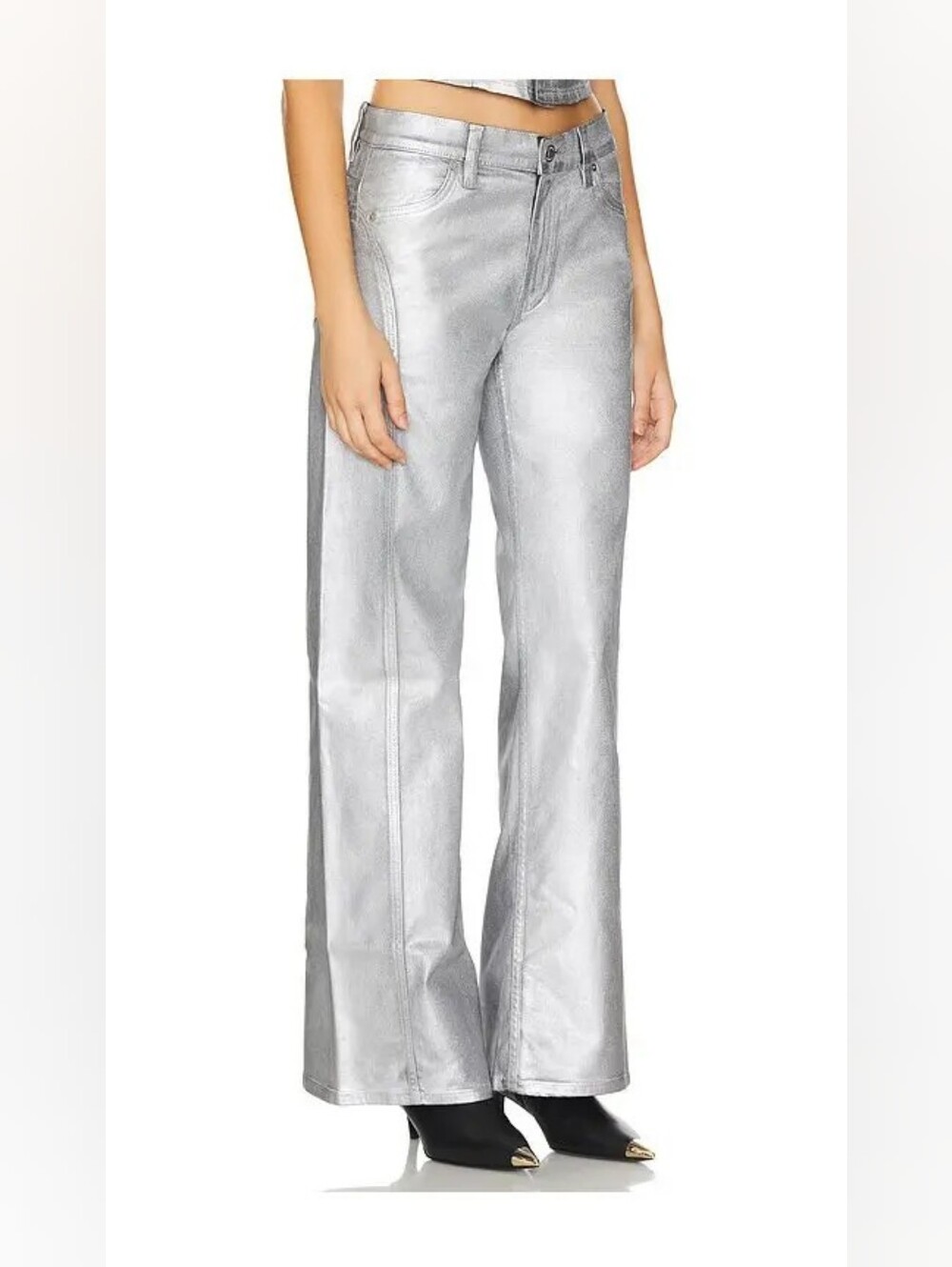 Women's Hudson Lexi Metallic Coated Matte Silver Foil Wide-Leg Seamed Jeans, 28